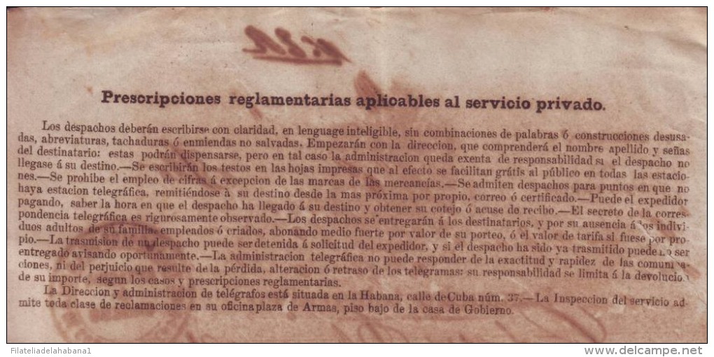 E767 CUBA  ESPAÑA SPAIN TELEGRAM "ESTACION CAÑEDO" MARK 1862. TELEGRAMA TELEGRAFO - Historical Documents