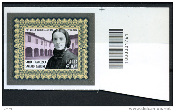 2016 -  Italia - Italy - Santa Francesca Saverio Cabrini COD  ALTO -  Mint - MNH - Codici A Barre