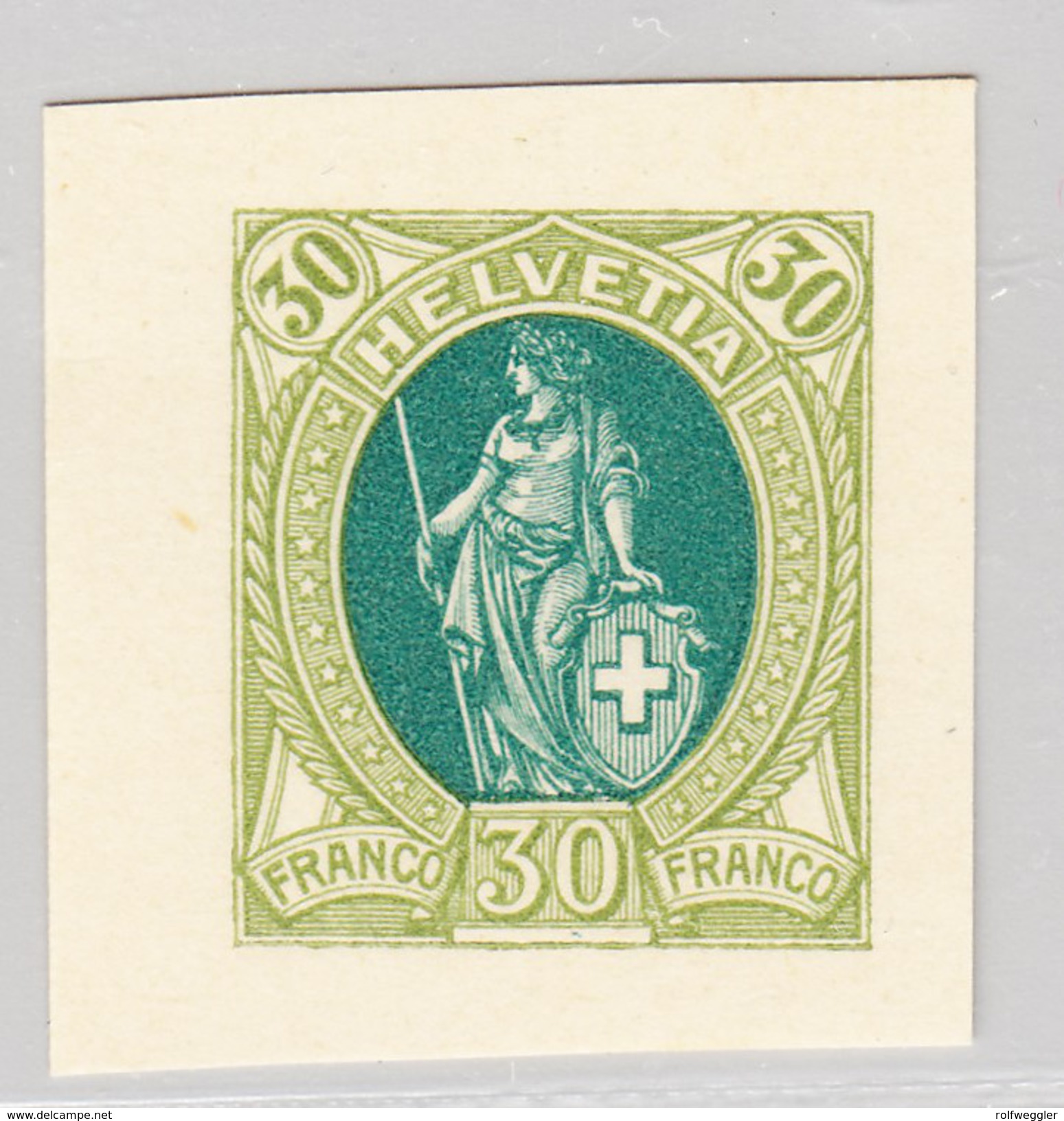 Schweiz Probedruck 1882/1905 "Stehende Helvetia " 30c Oliv/blaugrün Typ II (*) - Ungebraucht