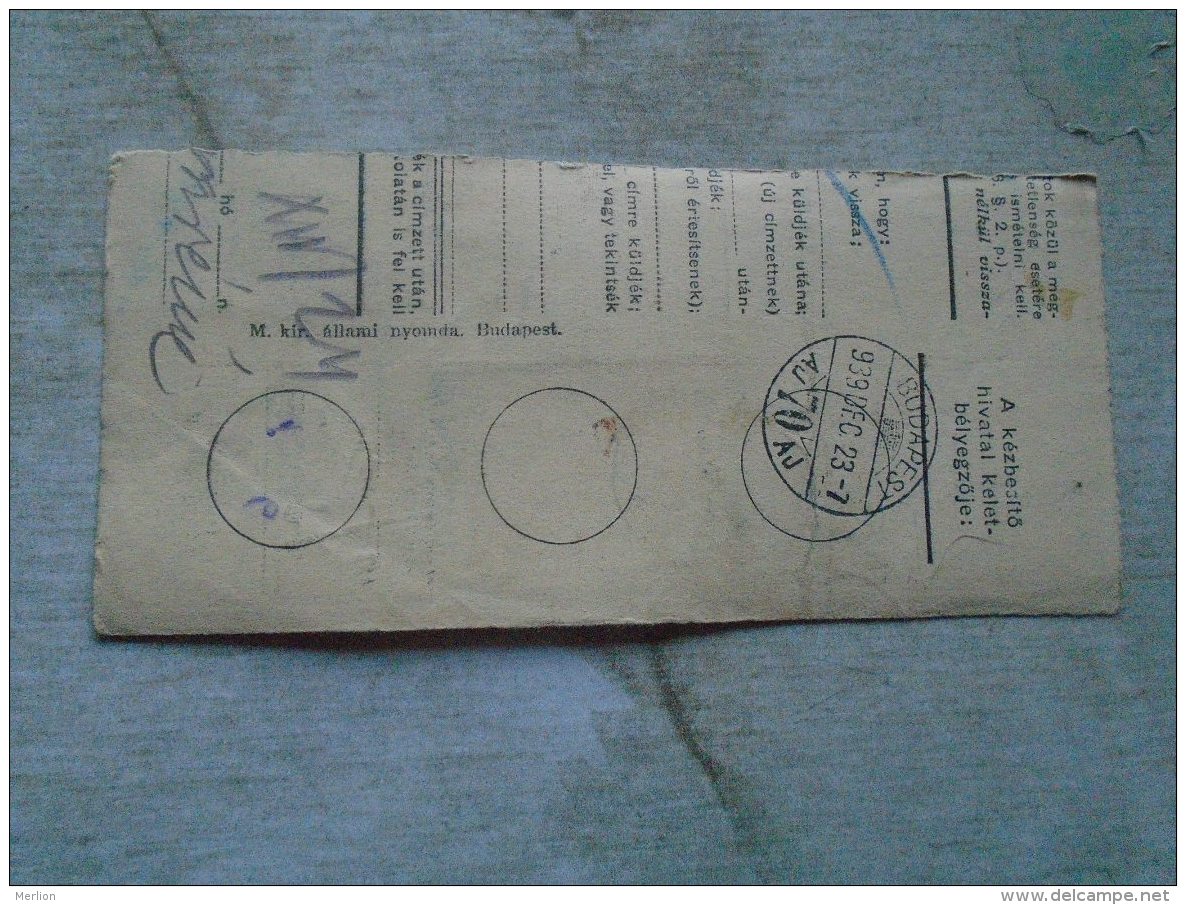 D138819 Hungary  Parcel Post Receipt 1939  SZEGED - Pacchi Postali