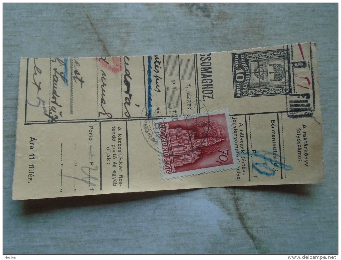 D138820 Hungary  Parcel Post Receipt 1939  TÁLLYA - Colis Postaux