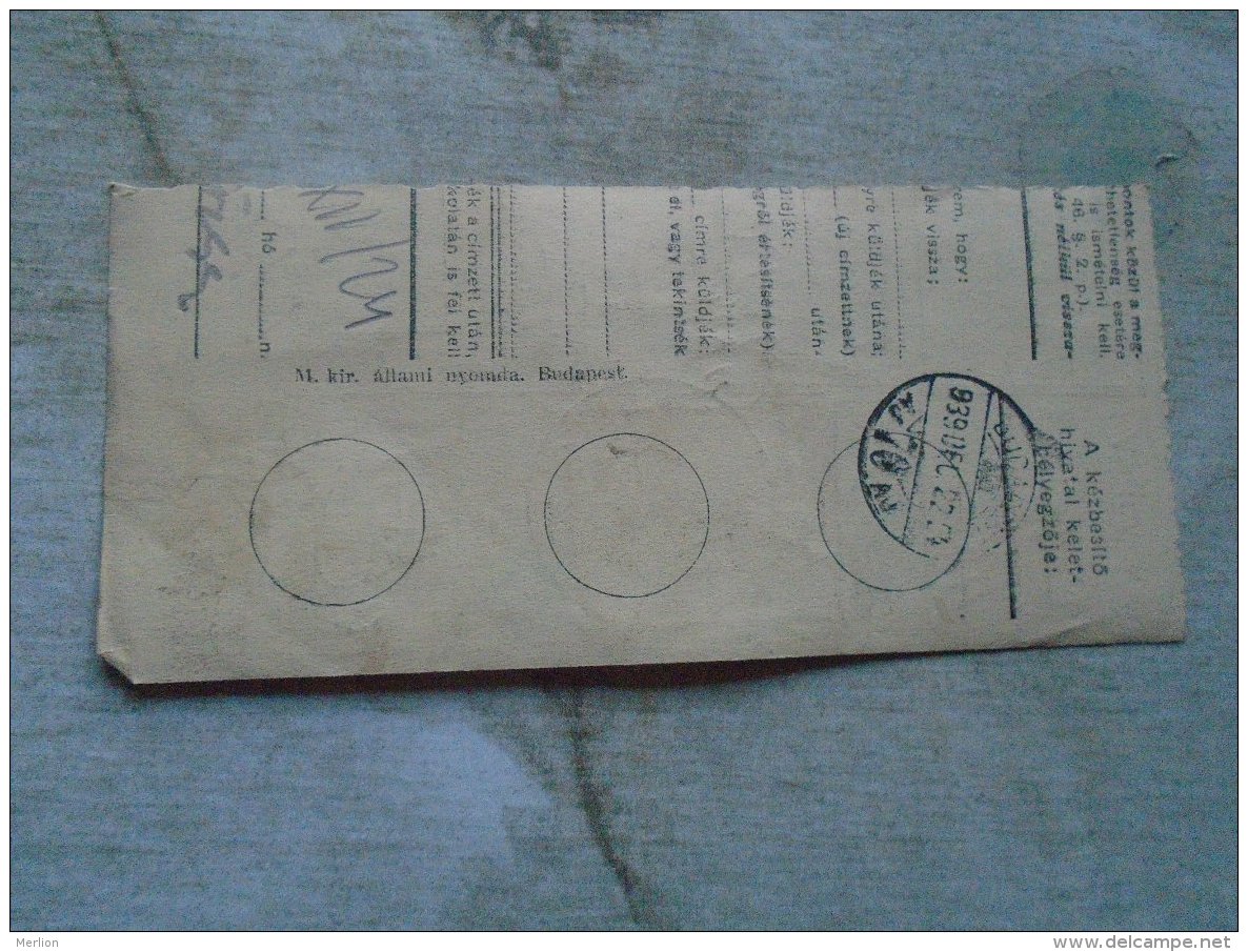 D138823 Hungary  Parcel Post Receipt 1939   KISKÖRÖS - Pacchi Postali