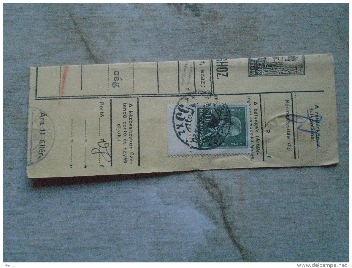 D138827 Hungary  Parcel Post Receipt 1939  SZEREMLE - Pacchi Postali