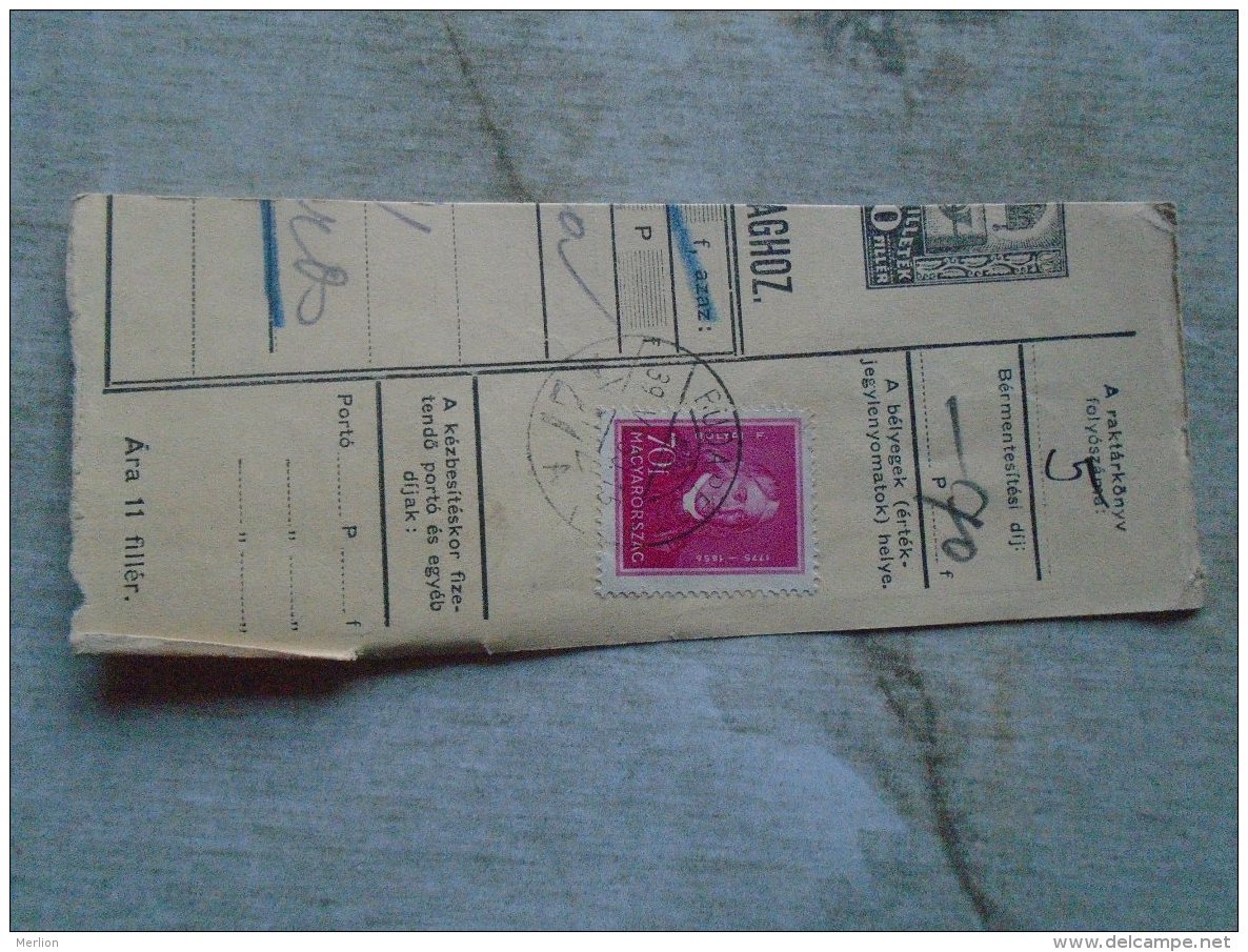 D138833  Hungary  Parcel Post Receipt 1939  TÓVÁROS - Pacchi Postali