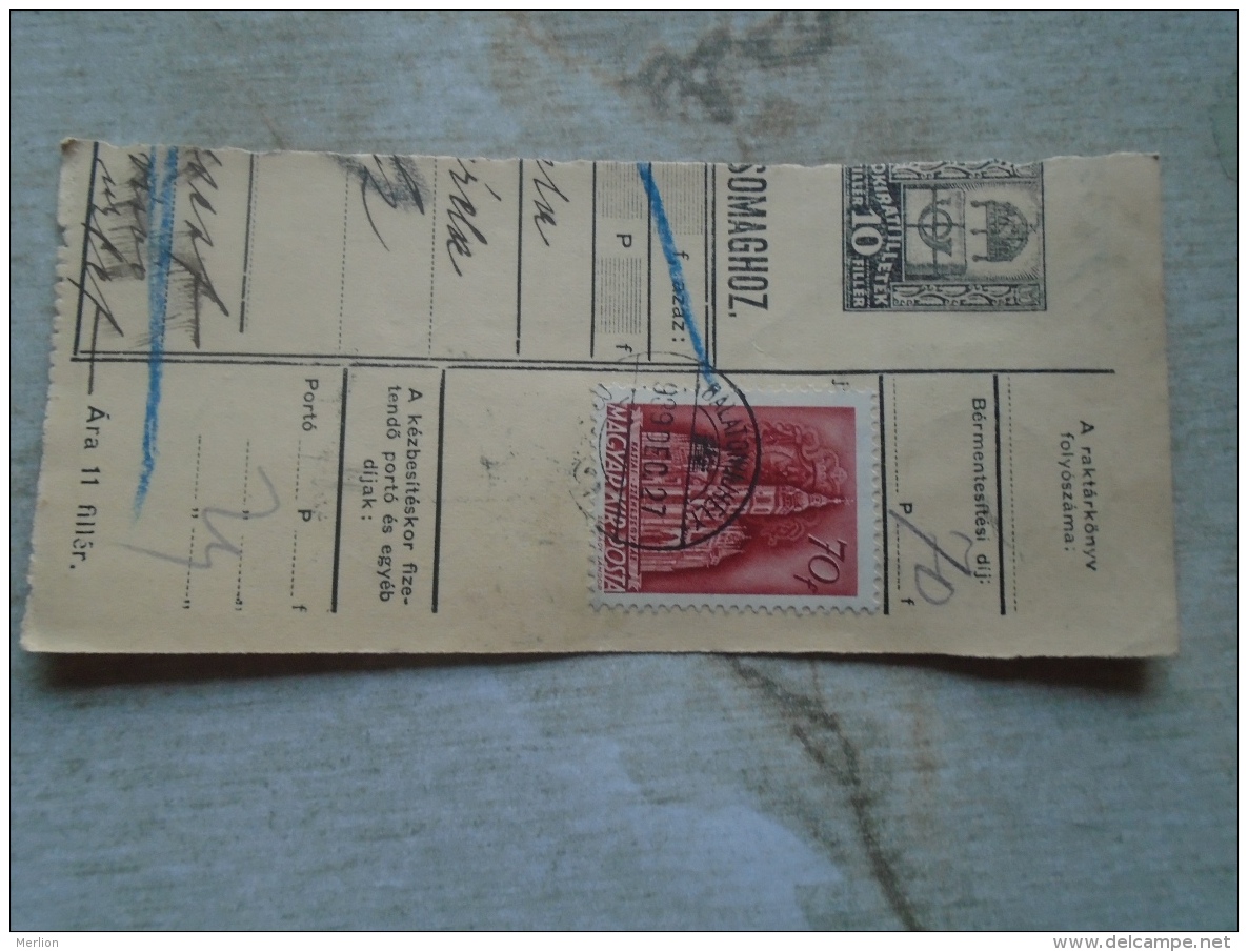 D138837  Hungary  Parcel Post Receipt 1939  BALATONÚJHELY - Pacchi Postali