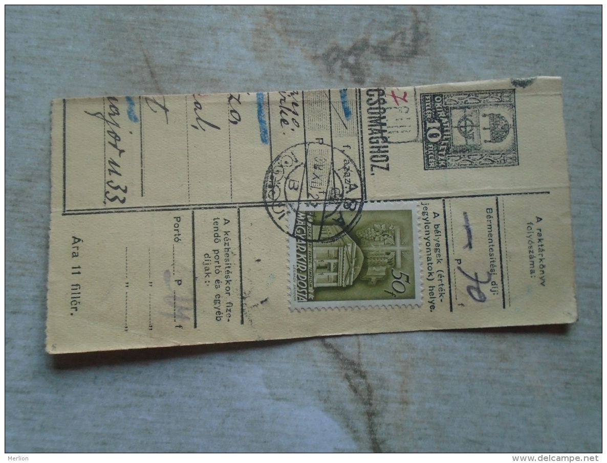 D138838  Hungary  Parcel Post Receipt 1939  KABA - Pacchi Postali