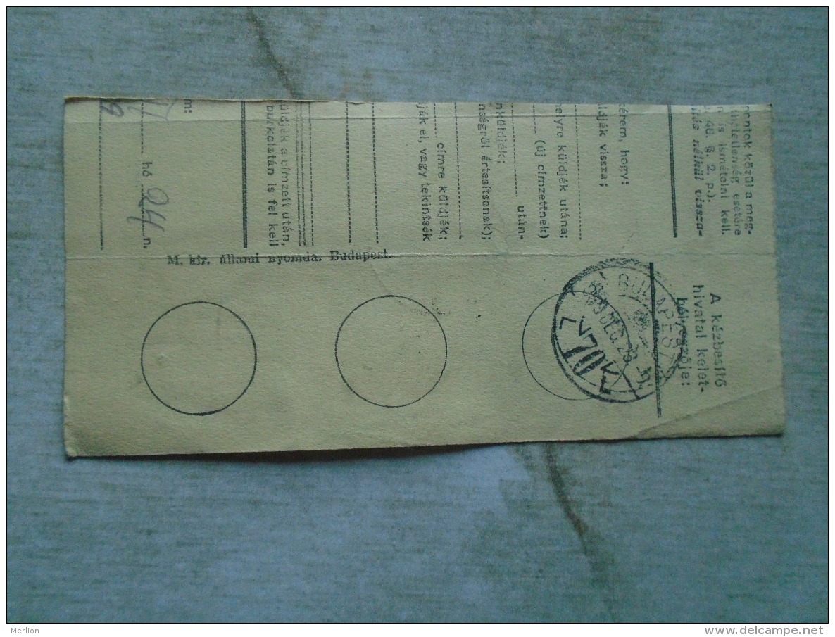 D138838  Hungary  Parcel Post Receipt 1939  KABA - Pacchi Postali