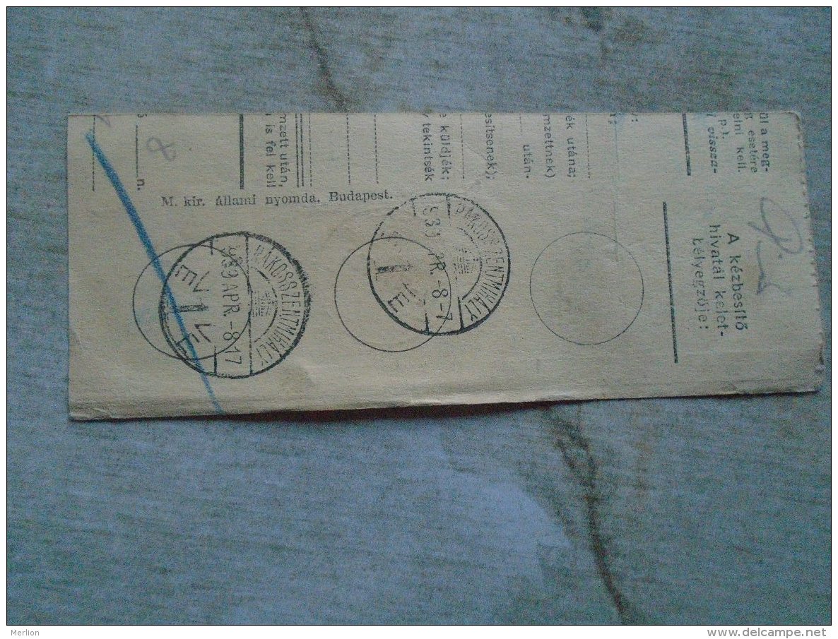 D138839  Hungary  Parcel Post Receipt 1939   RÁKOSSZENTMIHÁLY - Parcel Post