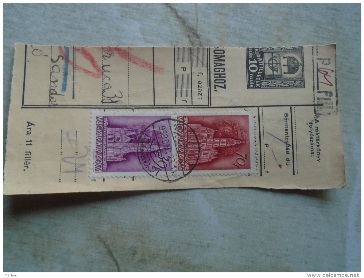 D138856  Hungary  Parcel Post Receipt 1939  GYÖNGYÖS - Paketmarken