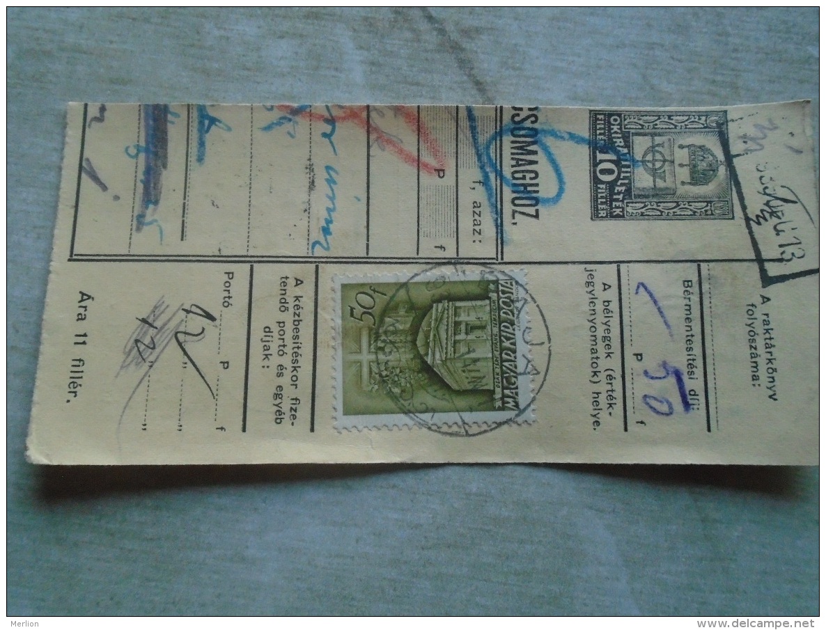 D138863  Hungary  Parcel Post Receipt 1939  BAJA - Colis Postaux