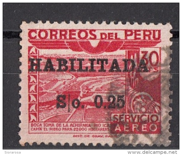 C108 Peru 1951 Dam. Ica River Overprint Surcharged HABILITADA  Viaggiato Used - Peru