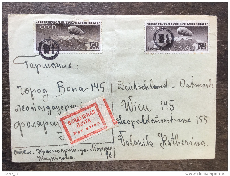 A5 Russia Russie USSR URSS Luftpostbrief Von Krasnoyarsk Nach Wien Zeppelin - Covers & Documents