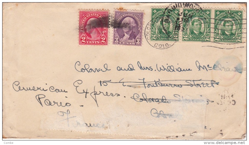 COVER PHILIPPINE ISLANDS 1934 UNKNOWN (BAQUI...?) TO COLORADO SPRING REDIRECTED PARIS FRANCE BY AMERICAN EXPRESS / 7797 - Philippines