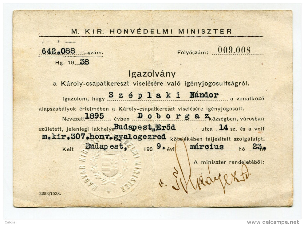 Hongrie Hungary 1917  "" Karl Troop Cross "" Certificate - Andere & Zonder Classificatie