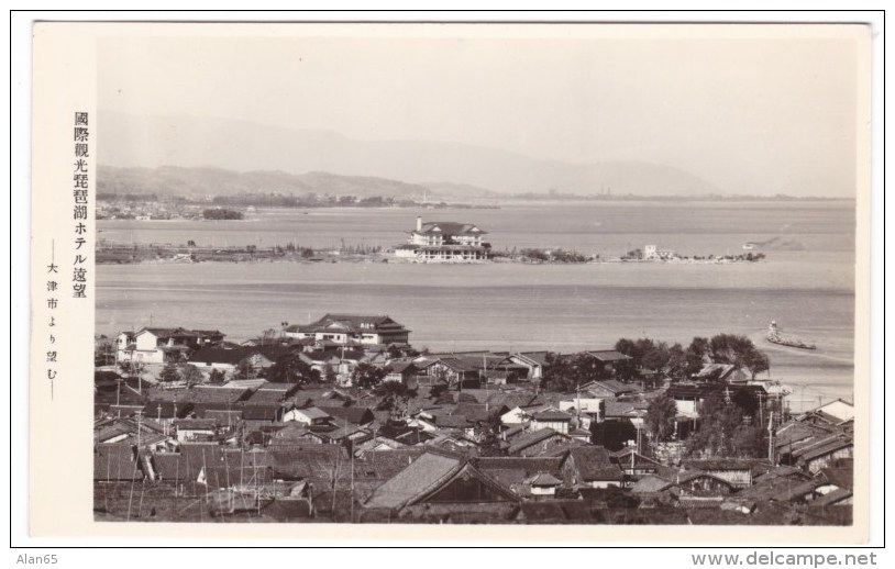 Lake Biwa Japan, Hotel On Lake Shore, Aerial View Of Town, 1940s/50s Vintage Real Photo Postcard - Autres & Non Classés