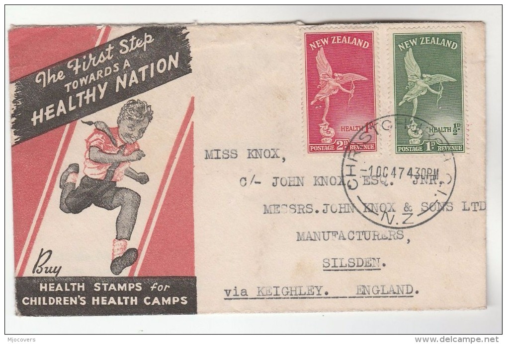 1947  NEW ZEALAND FDC HEALTH Stamps Cover To GB  Archery - FDC