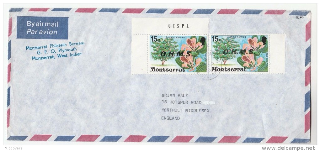 1978 Air Mail MONTSERRAT COVER Stamps OHMS Ovpt FLOWER Bauhinia Monandra  To GB Flowers - Montserrat