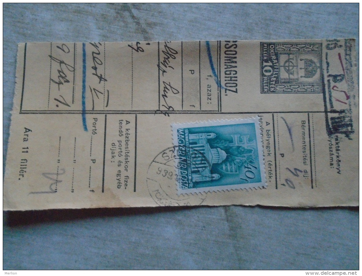 D138864  Hungary  Parcel Post Receipt 1939 - Postpaketten