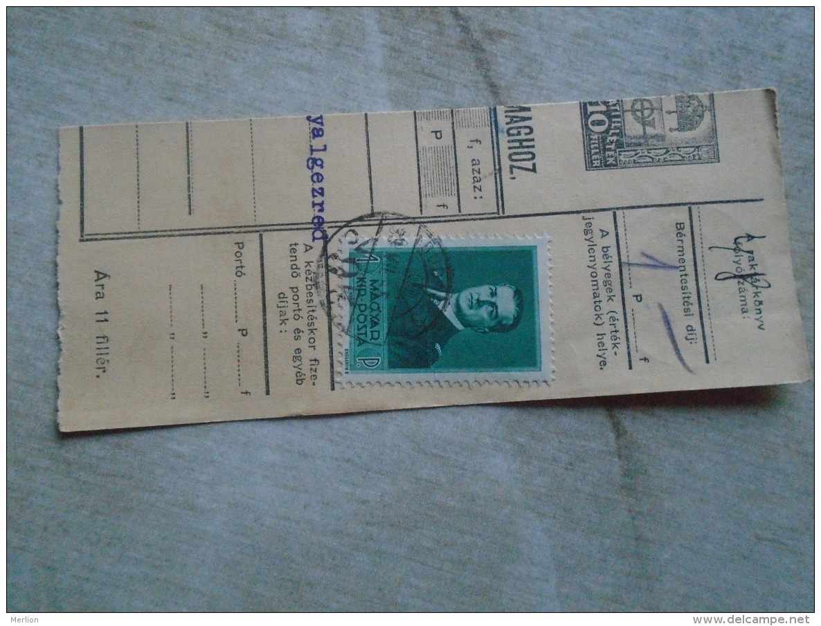 D138867  Hungary  Parcel Post Receipt 1939  Stamp  HORTHY    - TÓVÁROS - Parcel Post