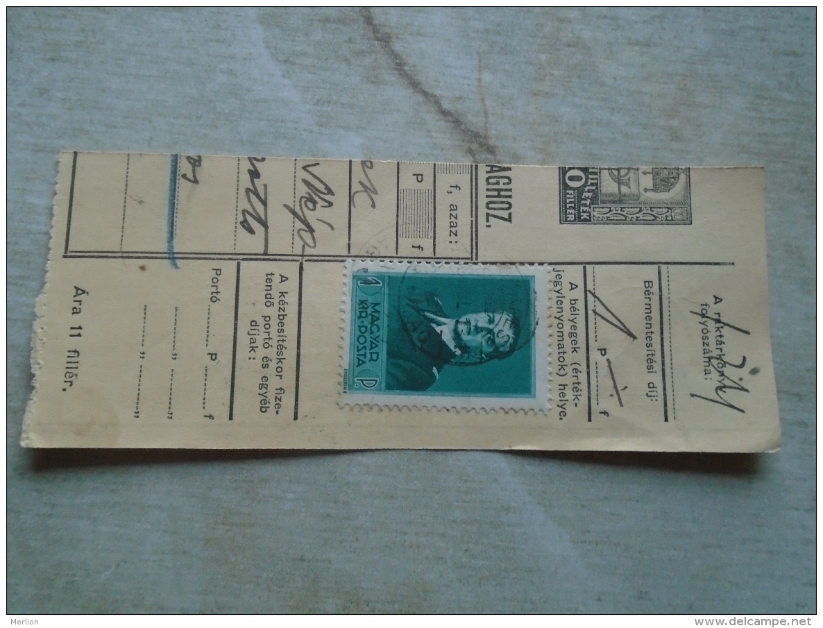 D138868  Hungary  Parcel Post Receipt 1939  Stamp  HORTHY    - TÓVÁROS  Komárom Vármegye - Pacchi Postali