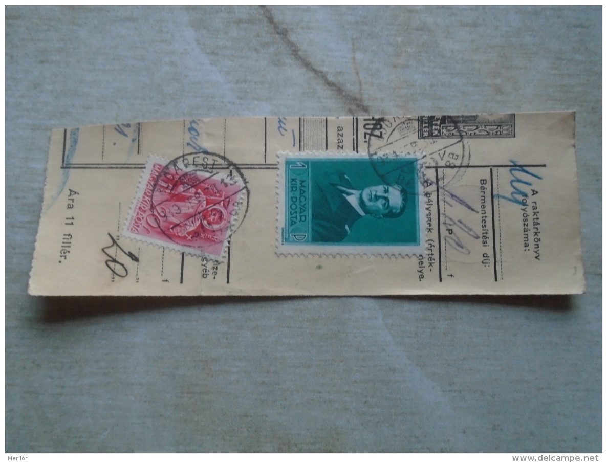 D138873  Hungary  Parcel Post Receipt 1939  Stamp  HORTHY    - BUDAPEST -MEZÖTÚR - Parcel Post