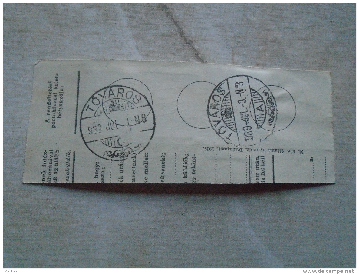 D138874  Hungary  Parcel Post Receipt 1939  Stamp  HORTHY    -TÓALMÁS - Postpaketten