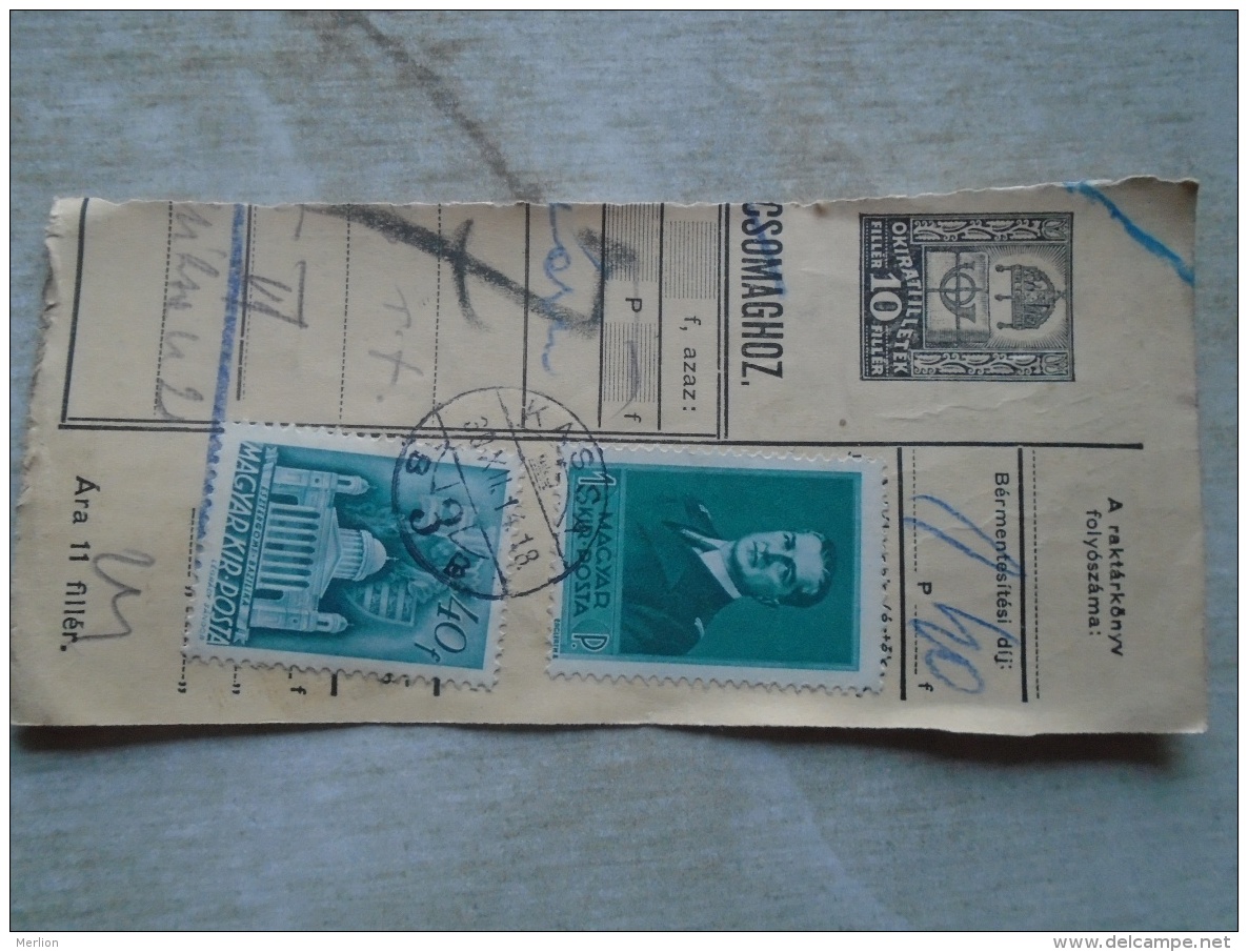 D138876  Hungary  Parcel Post Receipt 1939  Stamp  HORTHY    - KASSA - Pacchi Postali