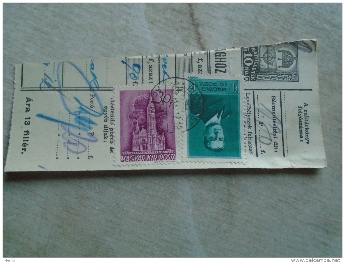 D138879 Hungary  Parcel Post Receipt 1939  Stamp  HORTHY    - Budapest -  MEZÖTÚR - Parcel Post