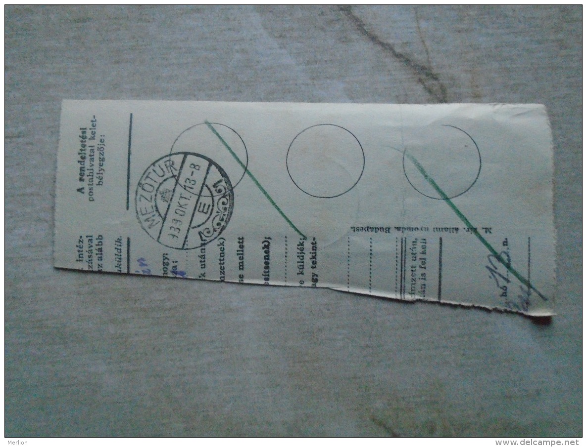 D138879 Hungary  Parcel Post Receipt 1939  Stamp  HORTHY    - Budapest -  MEZÖTÚR - Postpaketten