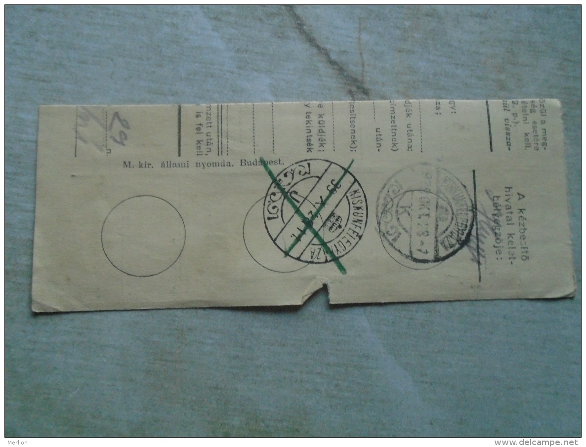 D138882 Hungary  Parcel Post Receipt 1939  Stamp  HORTHY    - BUDAFOK -KISKUNFÉLEGYHÁZA - Paketmarken