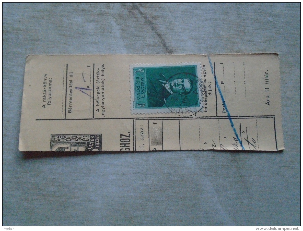D138885 Hungary  Parcel Post Receipt 1939  Stamp  HORTHY    Orosháza ?  -KISKUNFÉLEGYHÁZA - Pacchi Postali