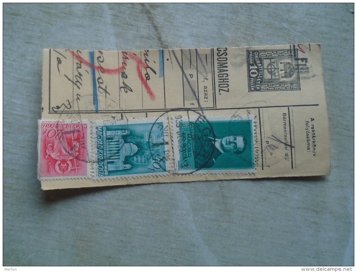 D138892 Hungary  Parcel Post Receipt 1939  Stamp  HORTHY   Budapest  EGER - Pacchi Postali