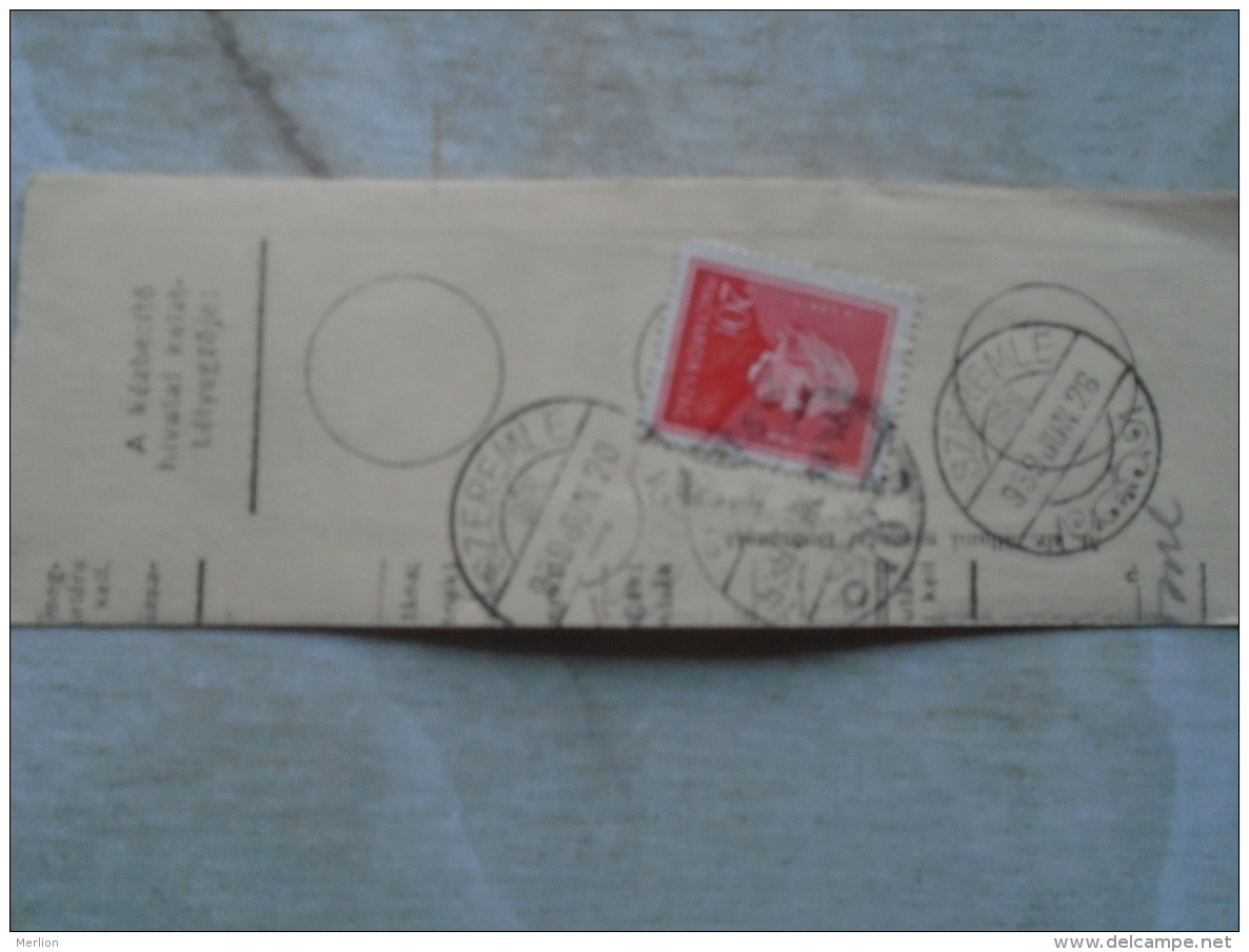 D138895  Hungary  Parcel Post Receipt 1939  Stamp  HORTHY      SZEREMLE - Paketmarken