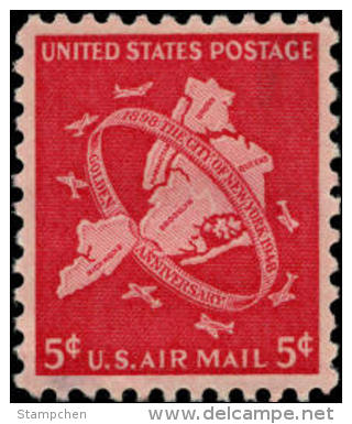 1948 USA Air Mail Stamp New York City Golden Jubilee Sc#c38 Post Aircraft Airplane Plane Map - 2b. 1941-1960 Neufs