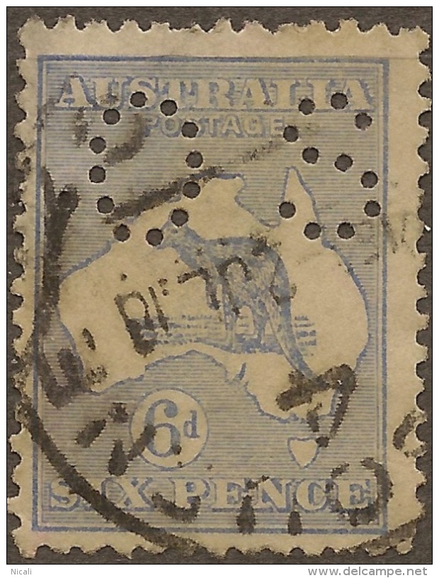 AUSTRALIA 1915 6d Roo OS Perfin SG O46a U #VO263 - Oficiales