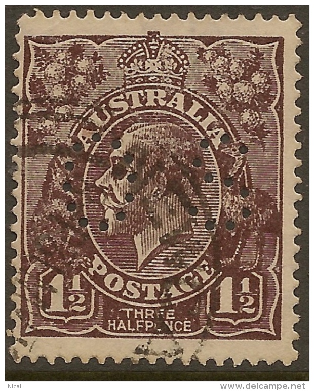 AUSTRALIA 1918 1.5d KGV OS Perfin SG O64 U #VO114 - Dienstmarken