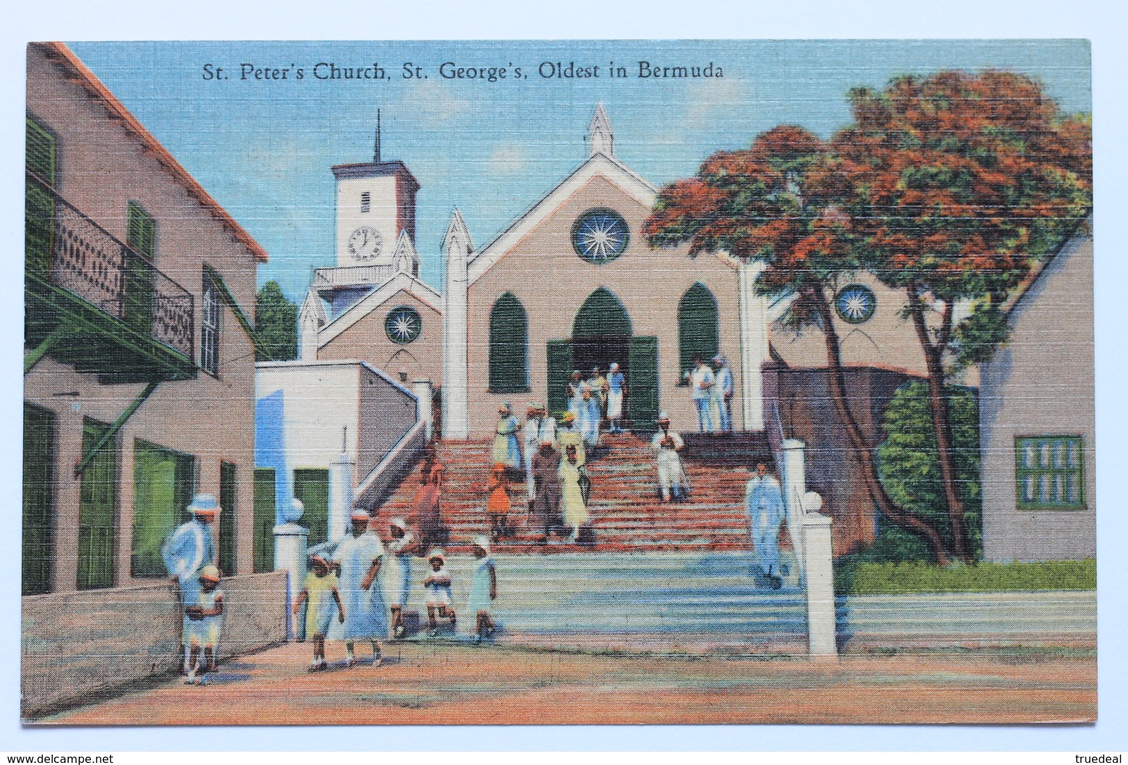 St. Peter's Church, St. George's, Oldest In Bermuda, Linen Postcard - Bermudes