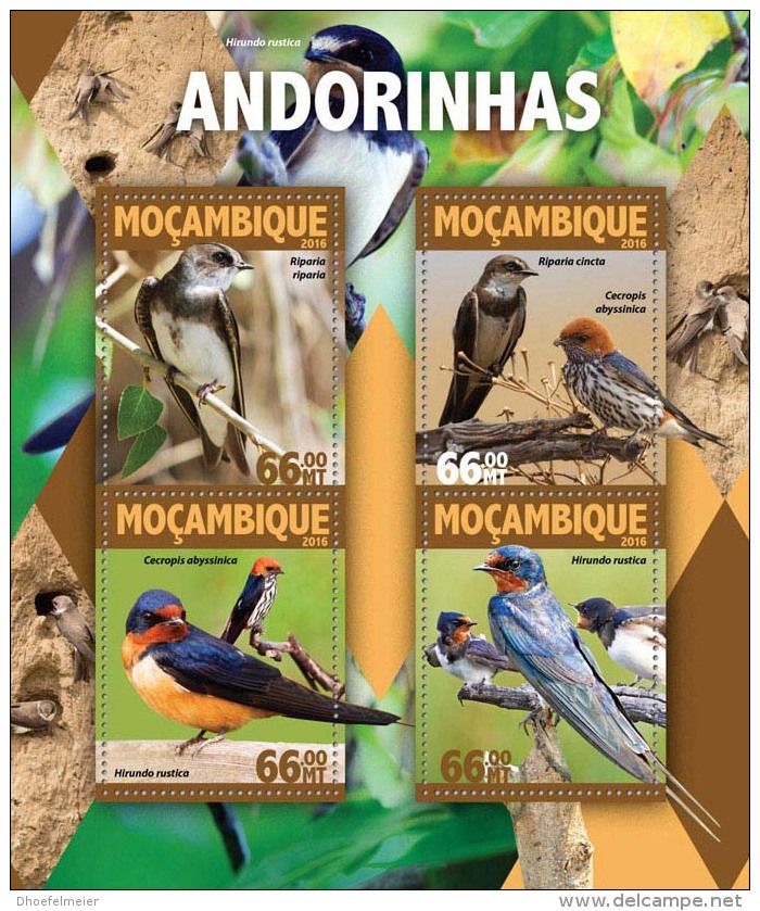 MOZAMBIQUE 2016 ** Swallows Schwalben Hirondelles M/S - OFFICIAL ISSUE - A1632 - Golondrinas