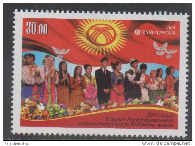 KYRGYZSTAN ,2014,  MNH, STRENGTHENING OF THE STATE, COSTUMES, FLAGS, FLOWERS, BIRDS,1v - Postzegels