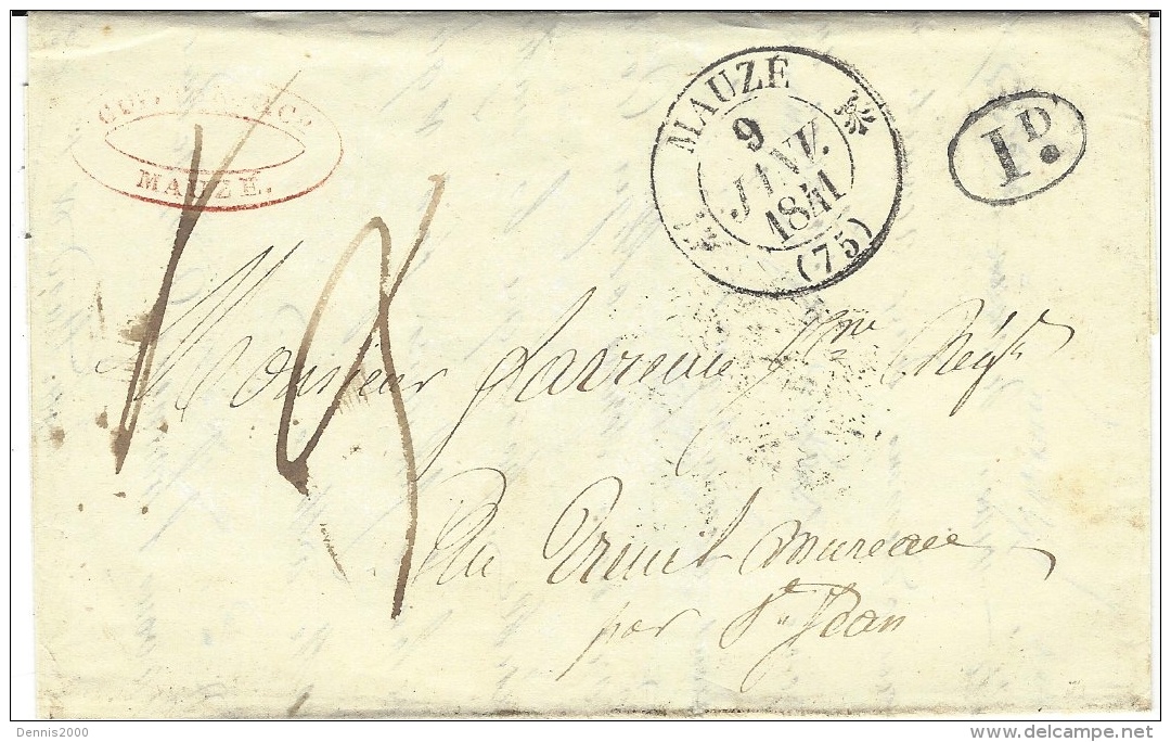 1841- Lettre De MAUZE ( Deux Sèvres ) Cad T12   Taxe 3 D. - 1801-1848: Précurseurs XIX