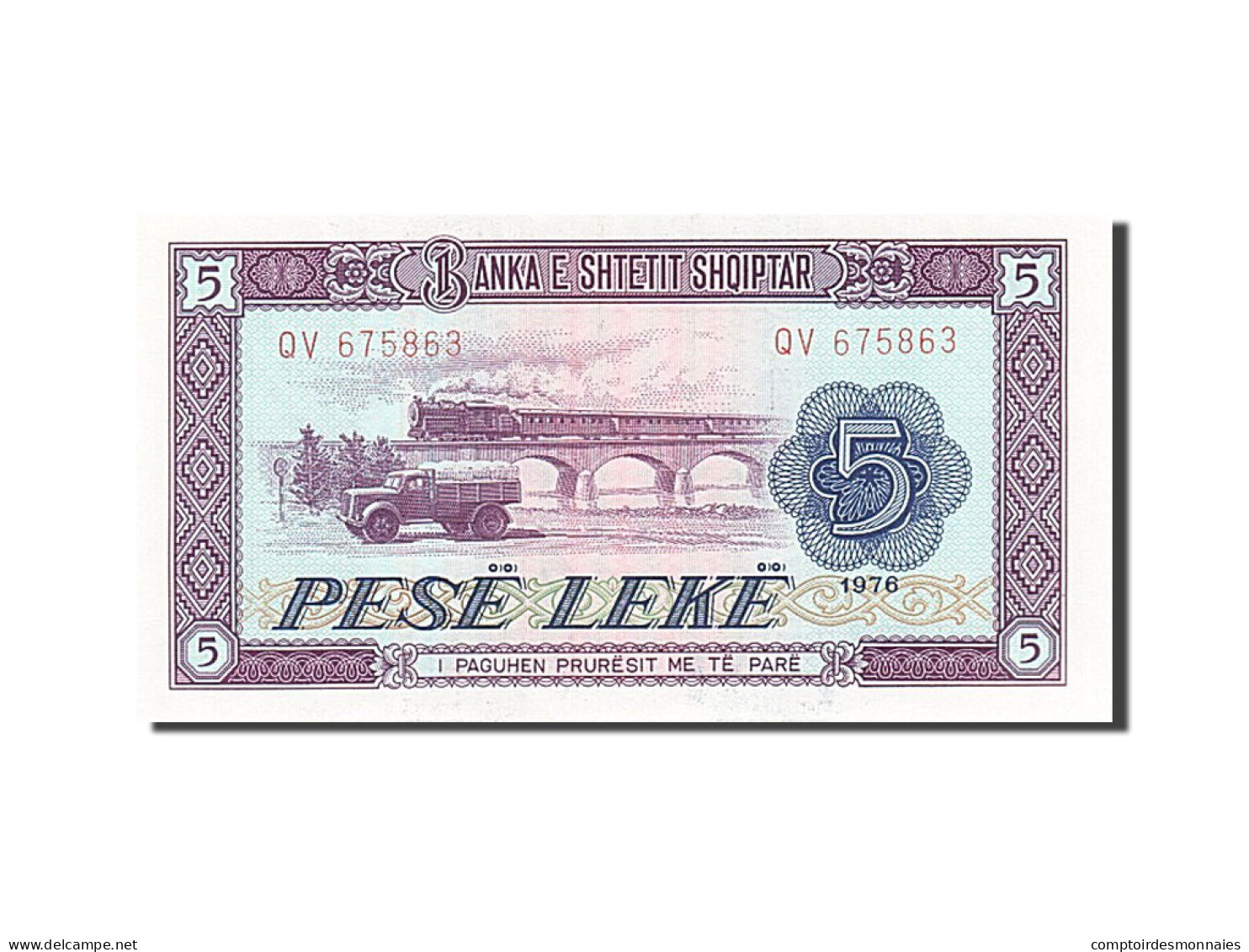 Billet, Albania, 5 Lekë, 1976, 1976, KM:42a, SPL - Albanie