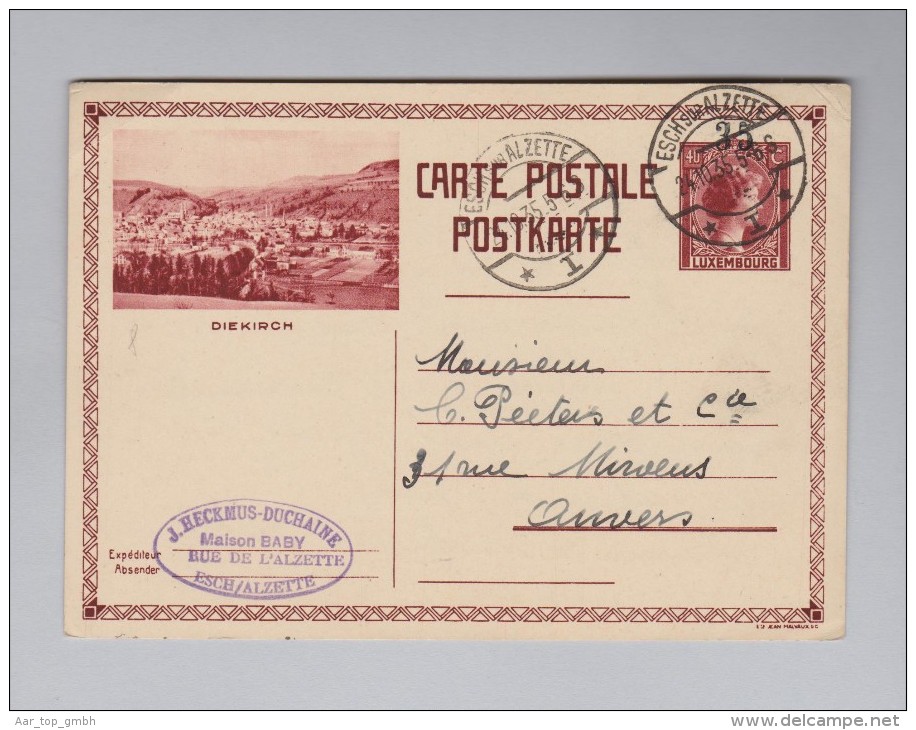 Luxemburg 1935-10-24 ESCH-SUR-ALZETTE 40c Bildpostkarte "Diekirch" Gesendet Nach Anvers Belgien - Entiers Postaux