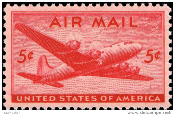 1946 USA Air Mail Stamp DC-4 Skymaster Sc#c32 Post Aircraft Airplane Plane - 2b. 1941-1960 Unused