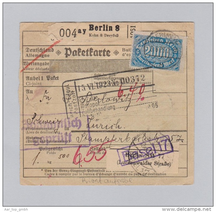 DR 1928-04-20 ESSLINGEN Paketkarte Privataufgabe Nach Zürich - Briefe U. Dokumente