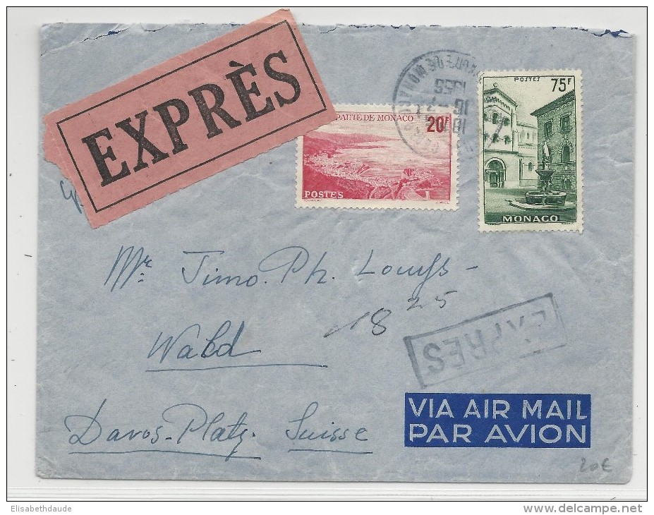 1956 - MONACO - ENVELOPPE EXPRES De MONTE CARLO Pour DAVOS (SUISSE) - Storia Postale