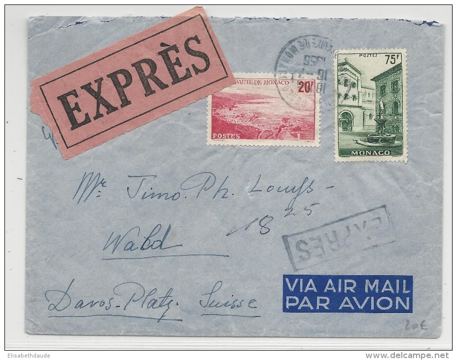 1956 - MONACO - ENVELOPPE EXPRES De MONTE CARLO Pour DAVOS (SUISSE) - Poststempel