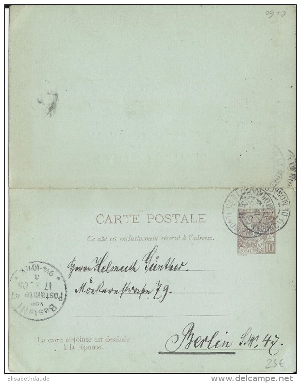 1905 - MONACO - CARTE ENTIER Avec REPONSE PAYEE De MONTE CARLO Pour BERLIN - Ganzsachen