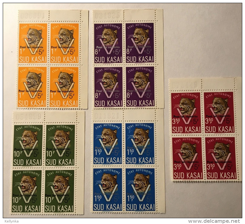 Sud Kasai - 20C/24C - Blocs De 4 Avec BDF - Léopard - "Pour Les Rapatriés" - 1961 - MNH - South-Kasaï