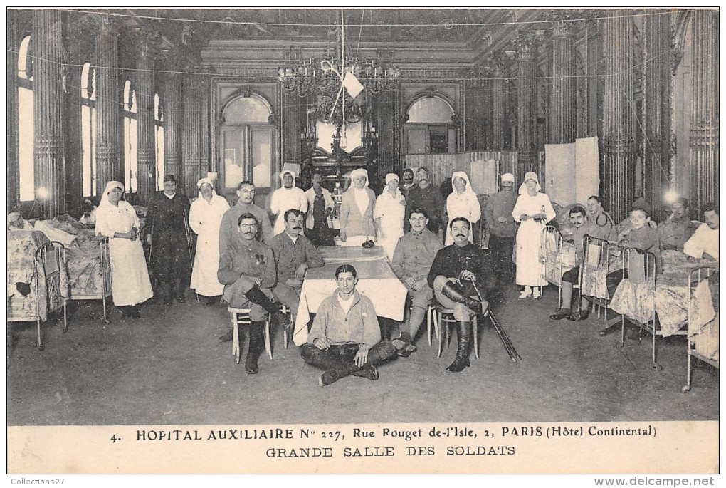 75-PARIS- HOPITAL AUXILIAIRE , RUE ROUGET DE L´ISLE, GRANDE SALLE DES SOLDATS - Santé, Hôpitaux