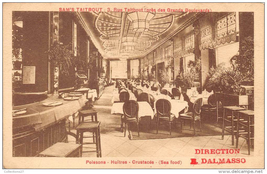 75009-PARIS- SAN'S TAIBOUT , 3 RUE TAITBOUT , RESTAURANT , POISSONS HUÎTRES,  CRUSTACES DIRECTION DALMASSO - Cafés, Hotels, Restaurants